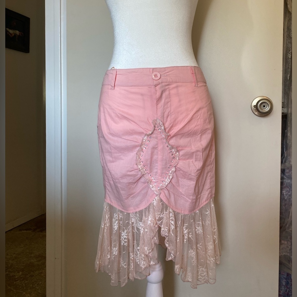Vintage Pretty in pink skirt with lace and rhinestones.